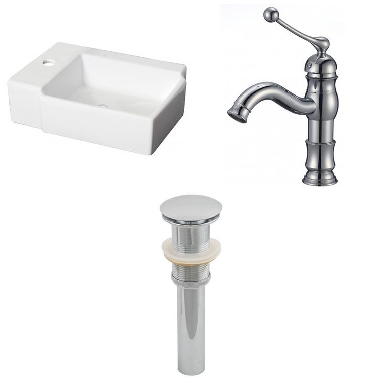 16.25" W Above Counter White Vessel Set For 1 Hole Left Faucet - Faucet Included