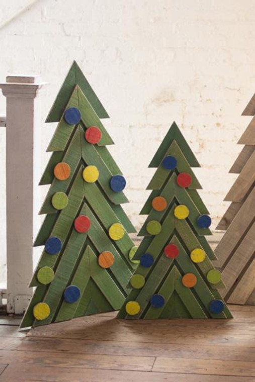 Set Of Two Green Wooden Christmas Trees CGU2441 By Kalalou