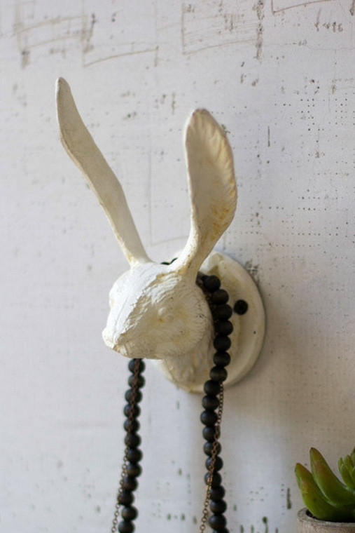 Cast Iron Rabbit Wall Hook - Antique White Cxx2235