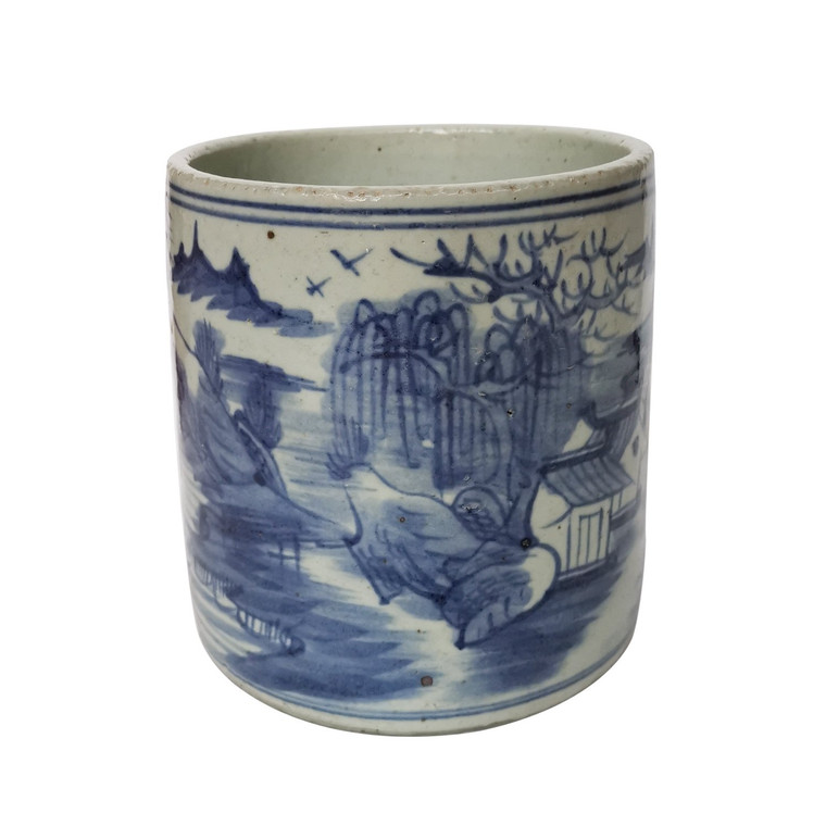 Dynasty Blue And White Orchid Pot Landscape Motif 1214B By Legend Of Asia