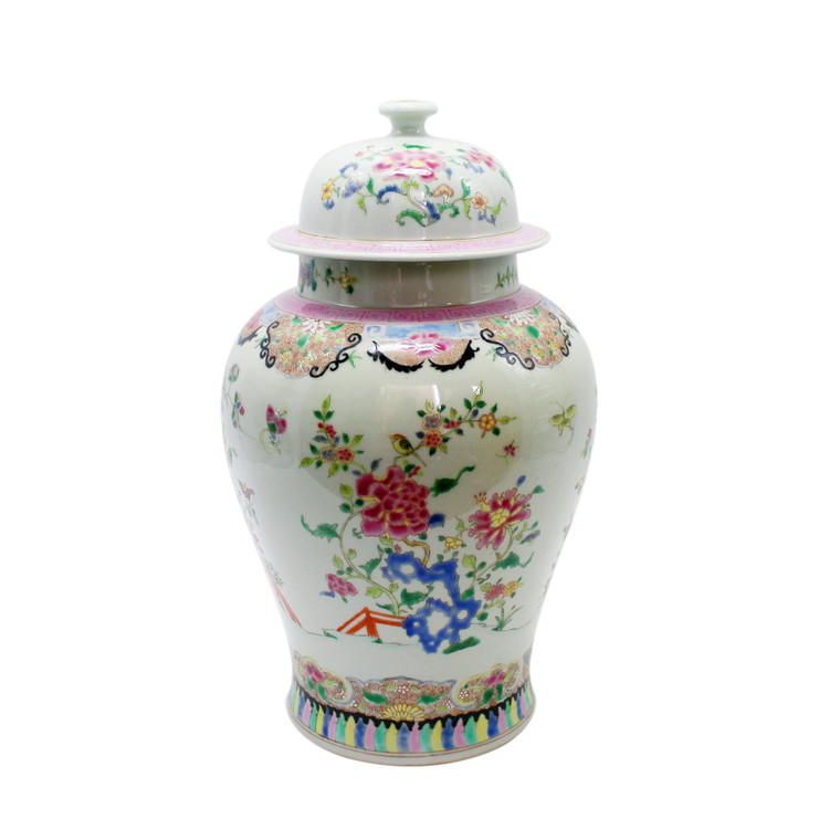 Chinoisery Floral Temple Jar Multi-Colored 1239 By Legend Of Asia