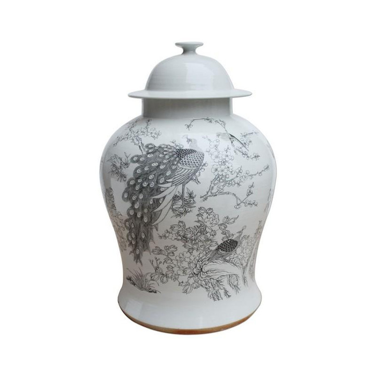 White Temple Jar With Black Peacock Motif 1269 By Legend Of Asia