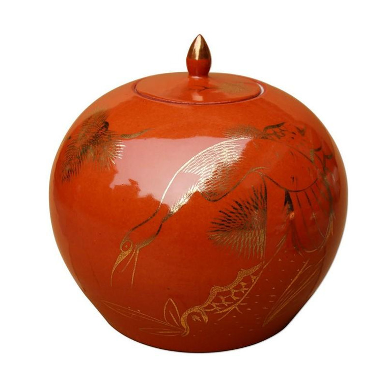 Orange Melon Jar With Gilt Pine & Crane 1280 By Legend Of Asia