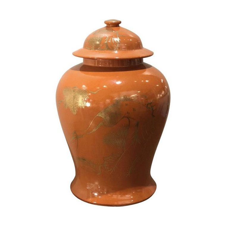 Orange Temple Jar With Gilt Pine & Crane 1282 By Legend Of Asia