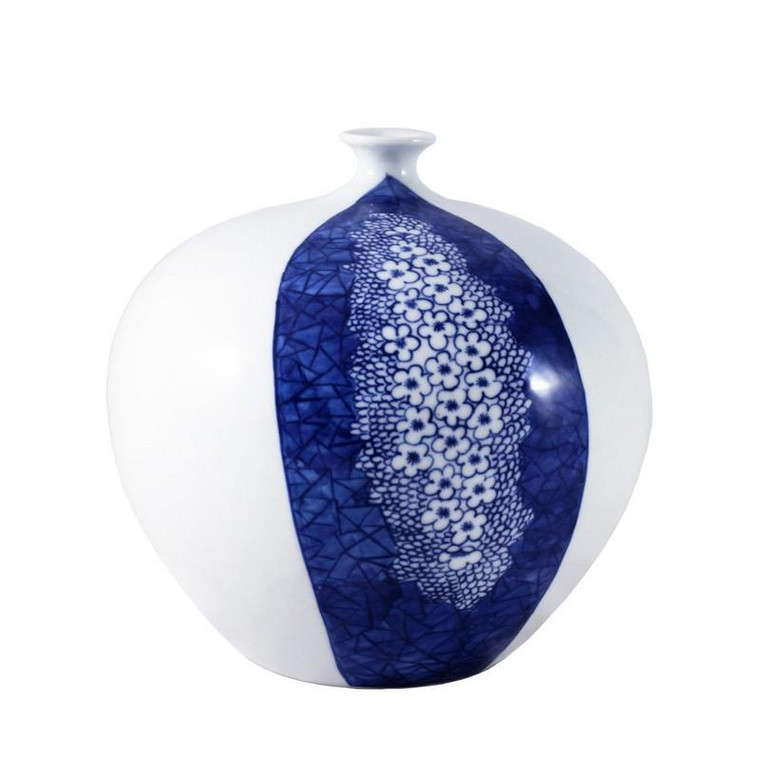 White Pomegranate Vase With Blue Plum Petals 1338 By Legend Of Asia