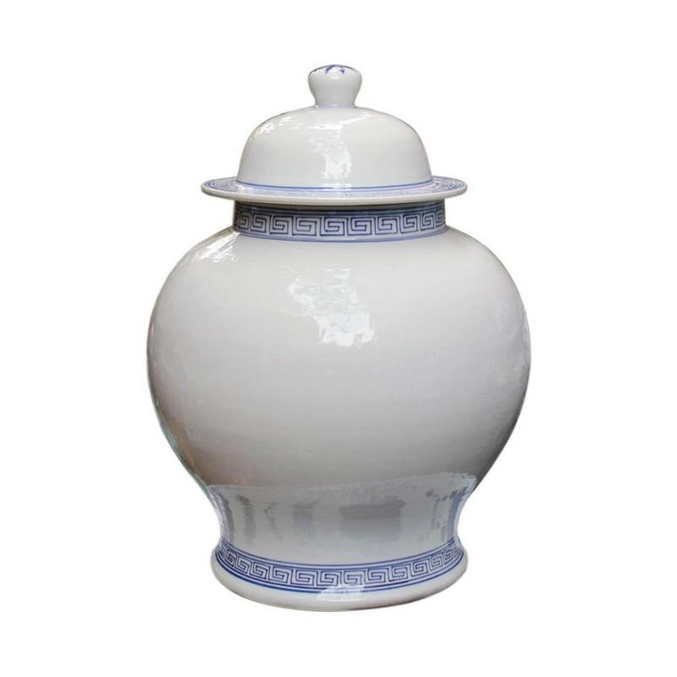 White Temple Jar With Blue Greek Key Trim 1351 By Legend Of Asia