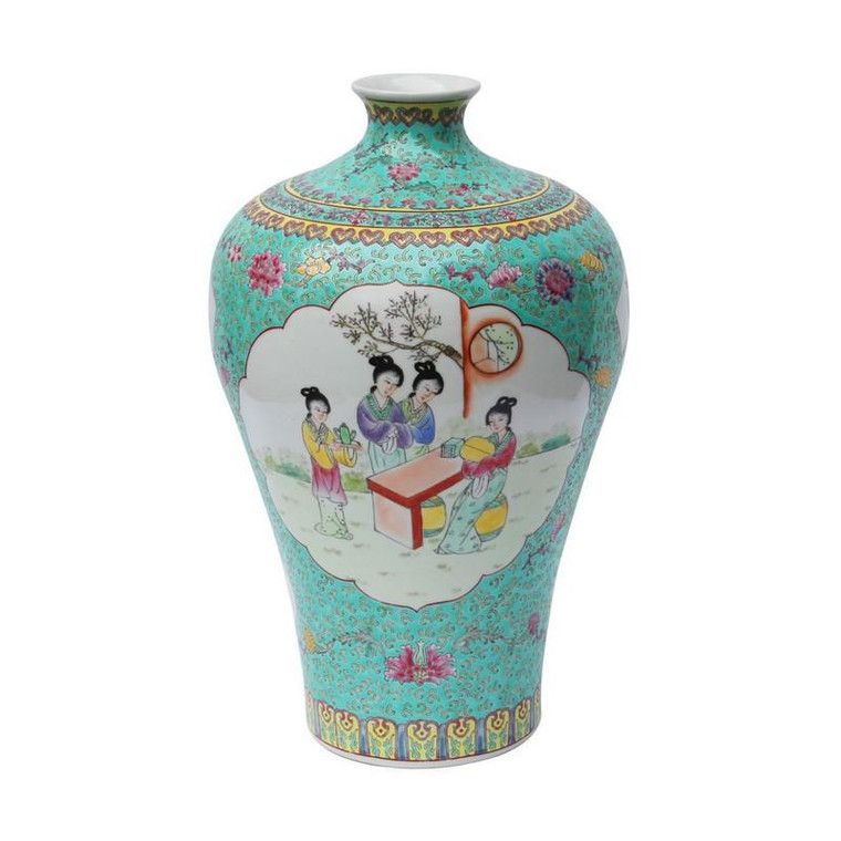 Teal Plum Porcelain Vase Ladies Madallion 1371 By Legend Of Asia