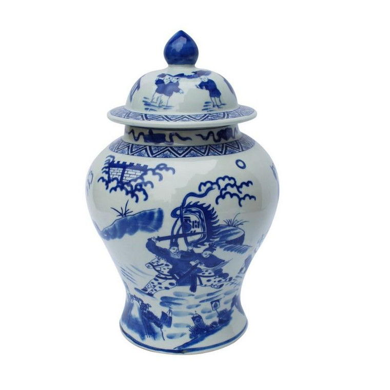 Blue & White Warrior Temple Porcelain Jar 1378 By Legend Of Asia