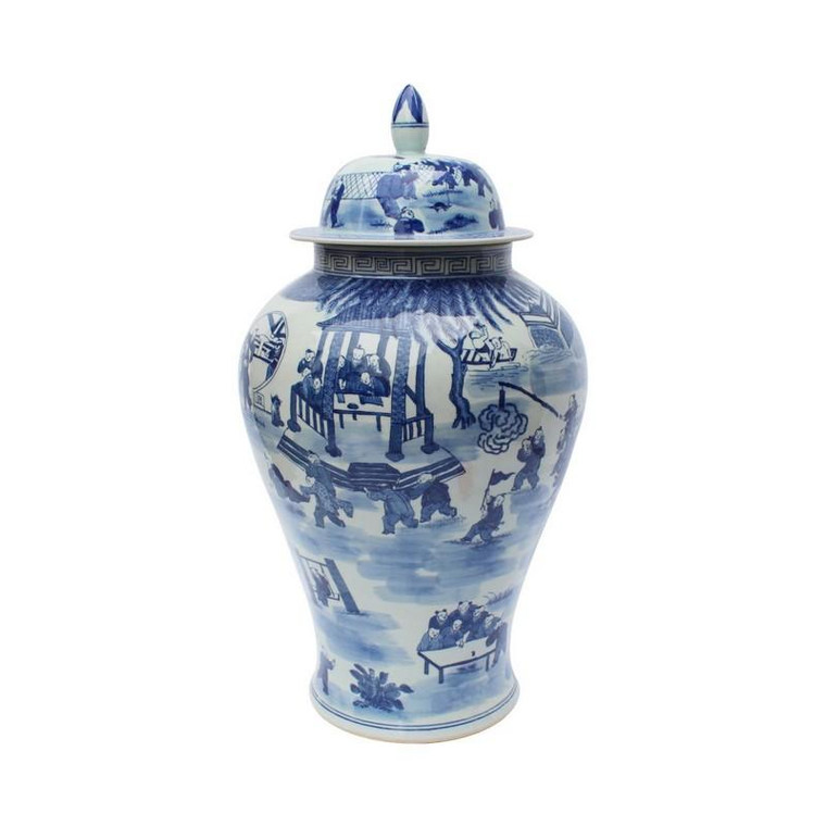 Blue And White Porcelain Hundred Boys Temple Jar Large 1381