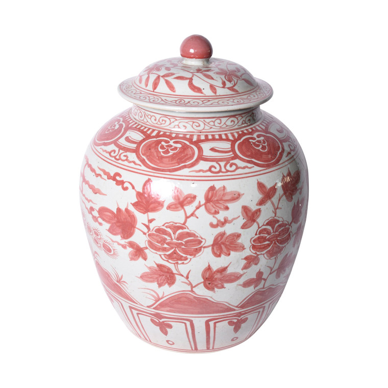 Coral Red Ginger Jar Bird Motif Large 1398S-R By Legend Of Asia