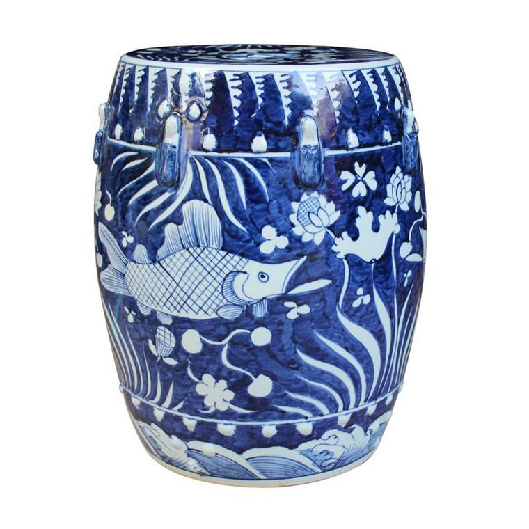 Blue Fish Lotus Porcelain Garden Stool 1426 By Legend Of Asia