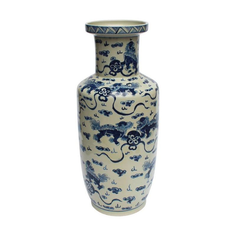 Blue & White Squash Porcelain Vase Playing Lions 1455