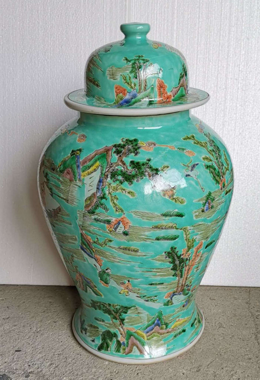 Chinoiserie Green Landscape Temple Jar 1469A By Legend Of Asia