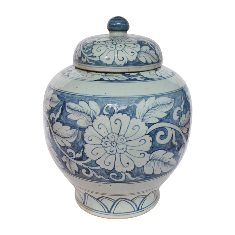 Blue And White Lidded Peony Jar 1480-BW By Legend Of Asia