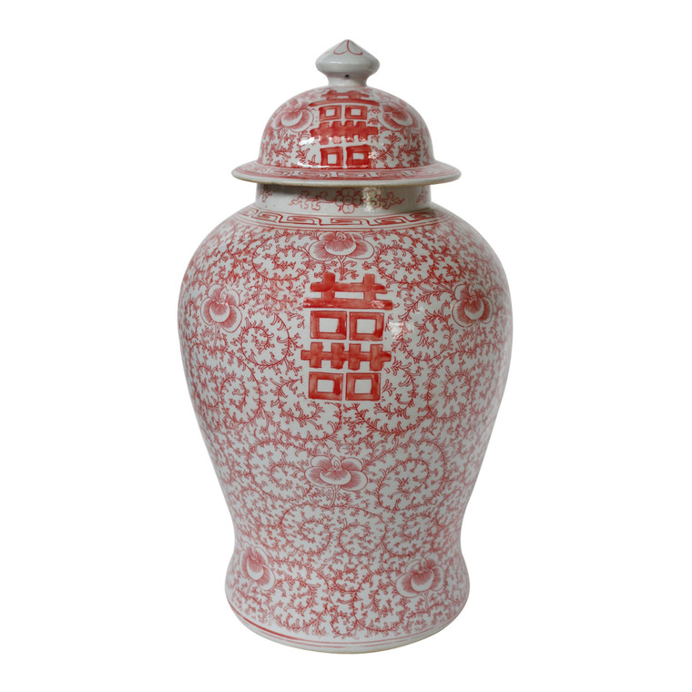 Red Double Happiness Floral Temple Jar 1574-R By Legend Of Asia