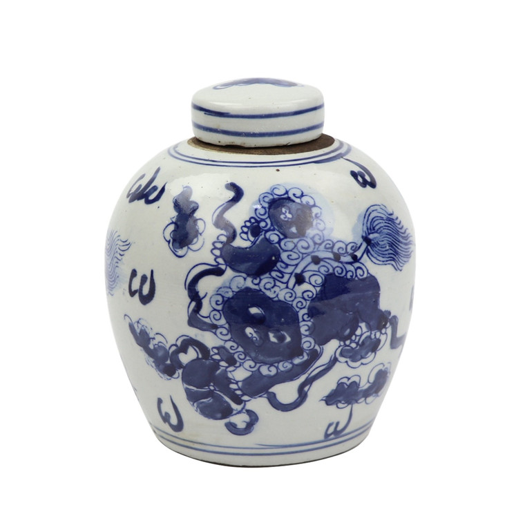 Blue And White Tiny Lid Mini Jar Lion 1600B By Legend Of Asia