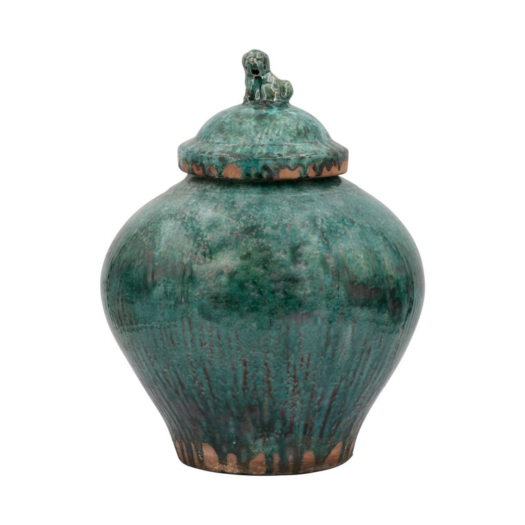 Vintage Emerald Green Porcelain Jar Lion Lid 1629 By Legend Of Asia