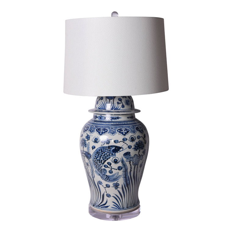 Blue And White Fish Temple Jar Table Lamp L1208 By Legend Of Asia
