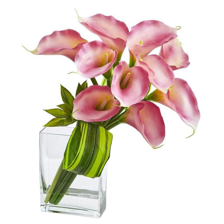 20'' Calla Lily & Succulent Bouquet Artificial Arrangement 1541-PK By Nearly Natural