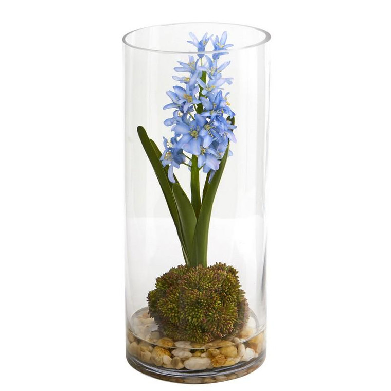 14" Hyacinth And Sedum Artificial Arrangement 1631 By Nearly Natural
