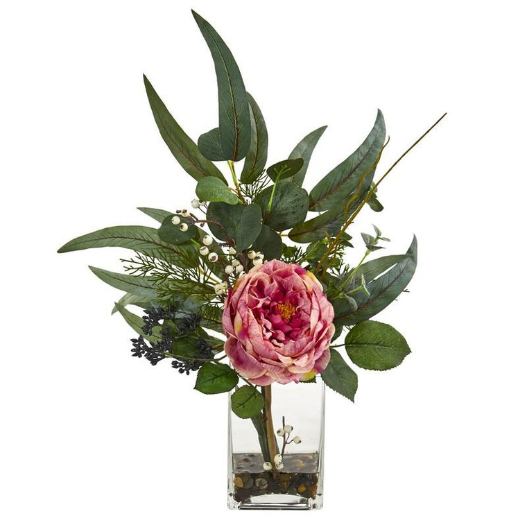 21" Rose And Eucalyptus Artificial Arrangement 1765-PK By Nearly Natural