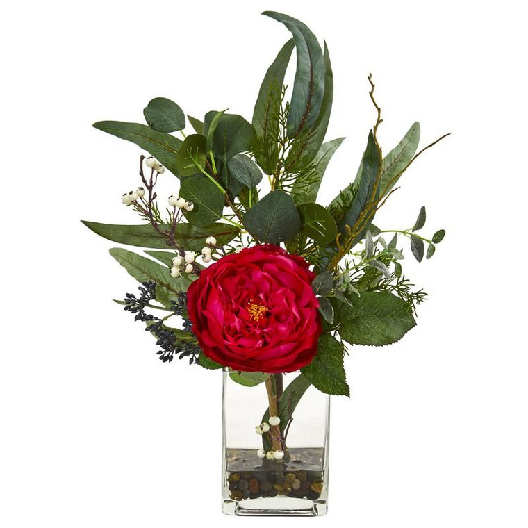 21" Rose And Eucalyptus Artificial Arrangement 1765-RD By Nearly Natural