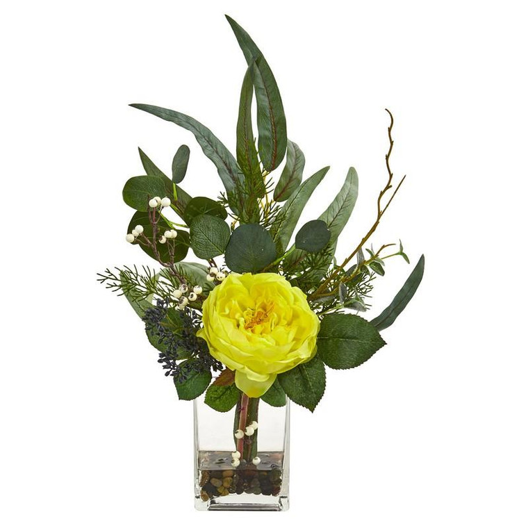 21" Rose And Eucalyptus Artificial Arrangement 1765-YL By Nearly Natural