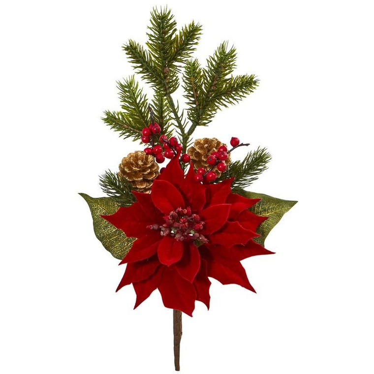 17" Poinsettia, Berry And Pine Artificial Flower Bundle (Set Of 6) 2241-S6 By Nearly Natural
