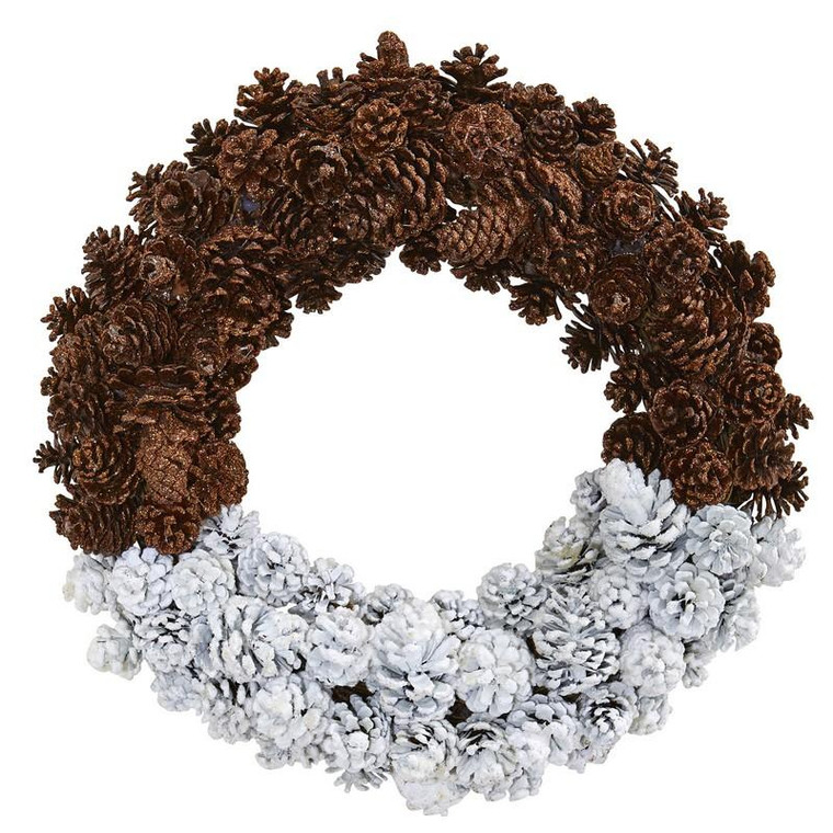 20" Frosted Pine Cone Wreath 4181 By Nearly Natural