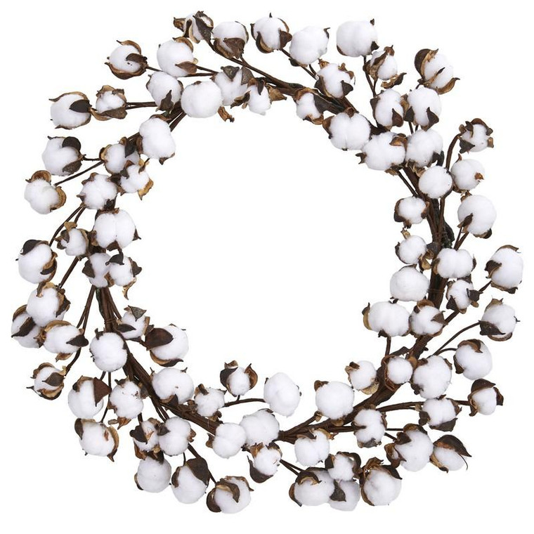 20" Cotton Ball Wreath 4190 By Nearly Natural
