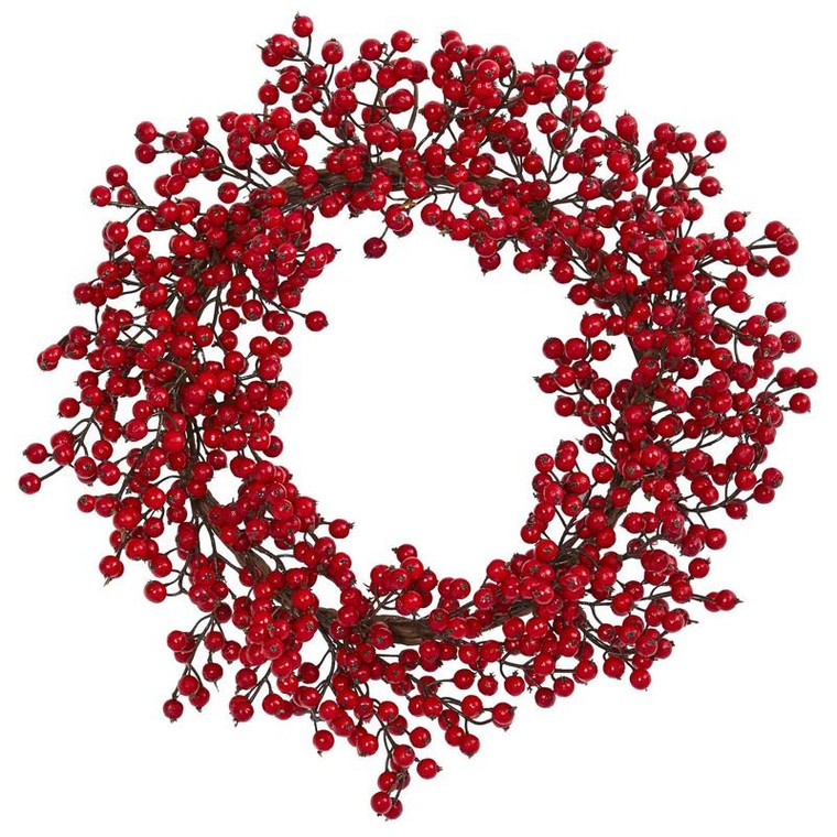 22" Berry Wreath 4193 By Nearly Natural