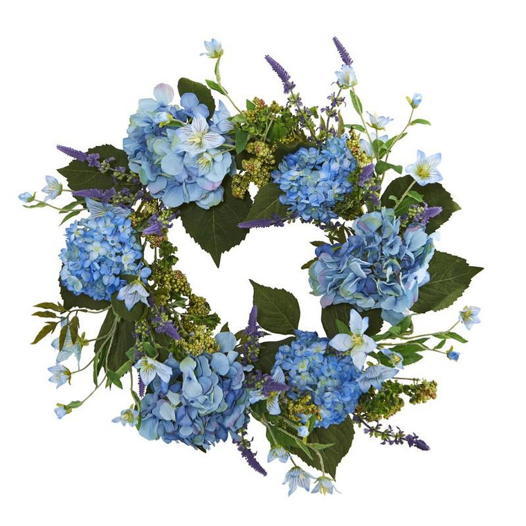 24" Hydrangea Wreath 4224 By Nearly Natural
