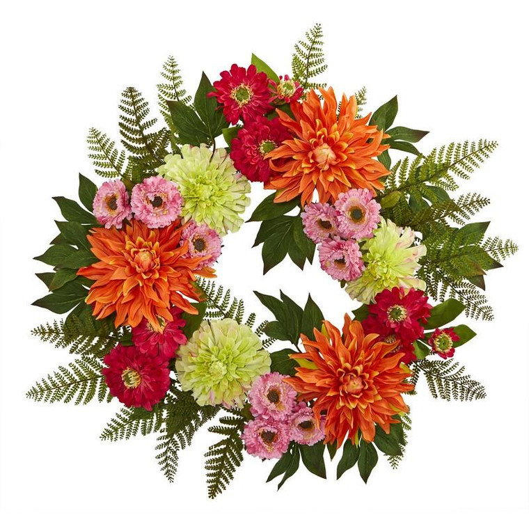 20" Dahlia Wreath 4236 By Nearly Natural