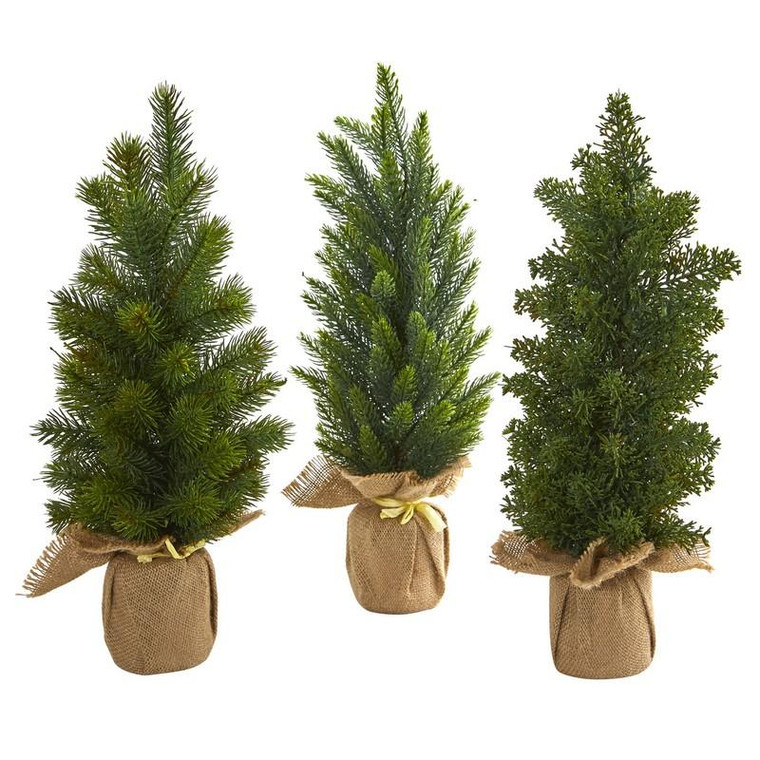 15" Mini Cypress And Pine Artificial Tree (Set Of 3) 4287-S3 By Nearly Natural