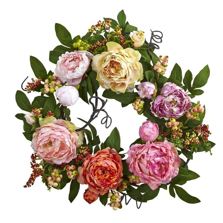 20'' Mixed Peony & Berry Wreath 4537 By Nearly Natural