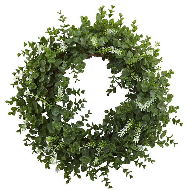 18" Eucalyptus Double Ring Wreath With Twig Base 4541 By Nearly Natural