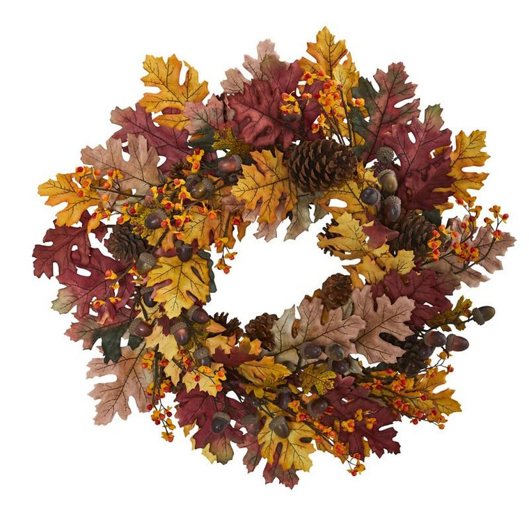 24" Oak Leaf, Acorn & Pine Wreath 4598 By Nearly Natural