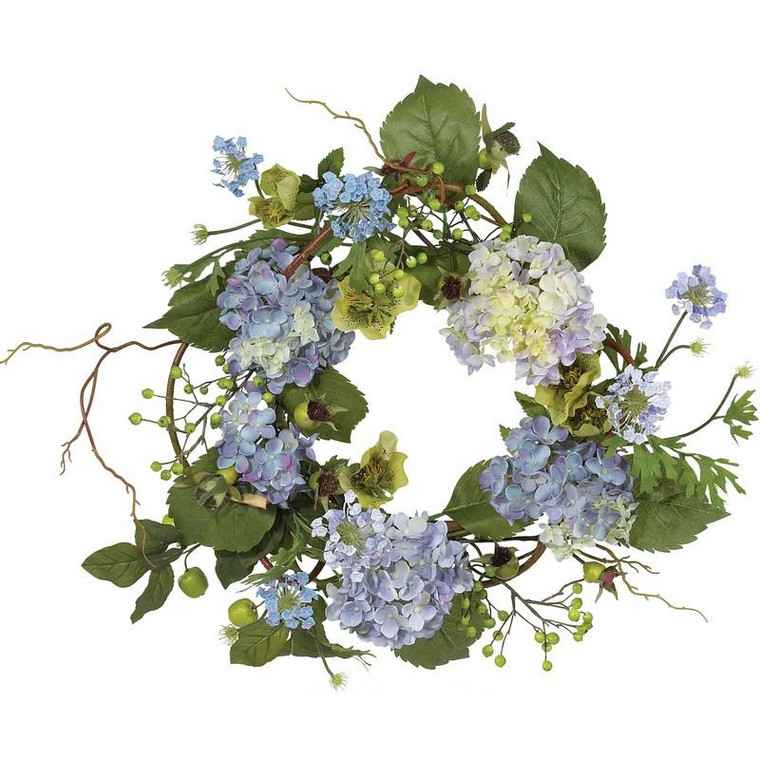 20" Hydrangea Wreath 4642-BL By Nearly Natural