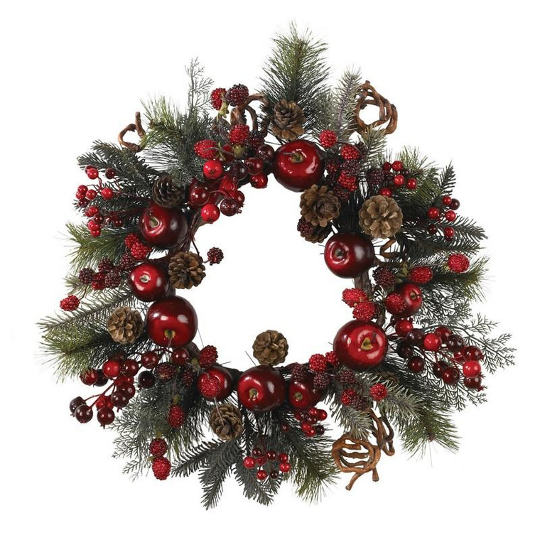22" Apple Berry Wreath 4677 By Nearly Natural
