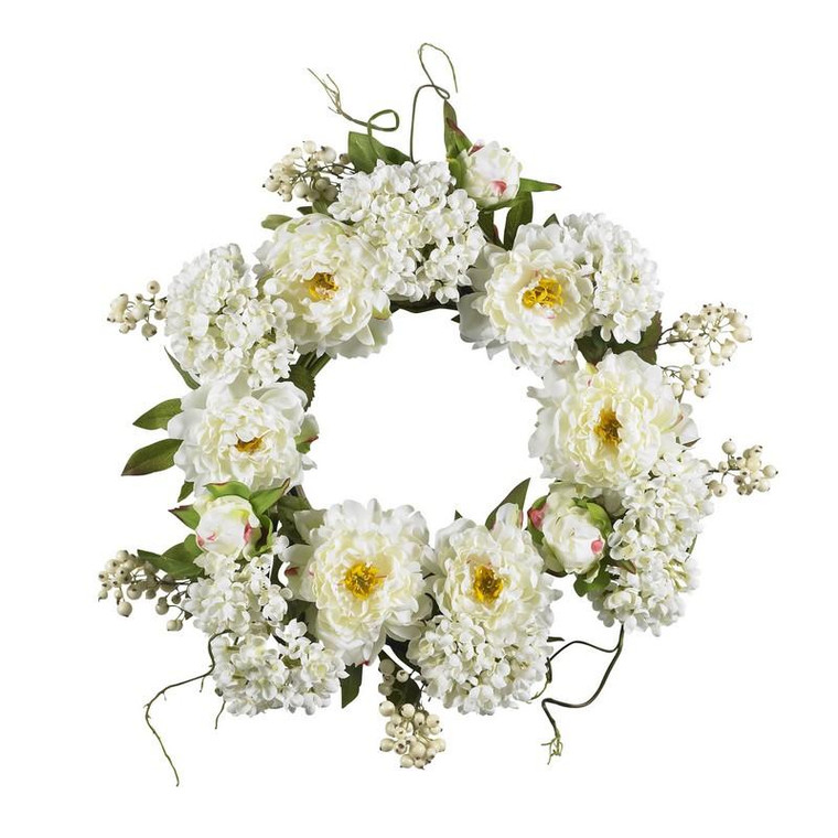 20" Peony Hydrangea Wreath 4690 By Nearly Natural