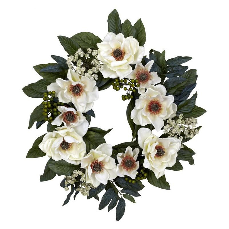 22" Magnolia Wreath 4793 By Nearly Natural