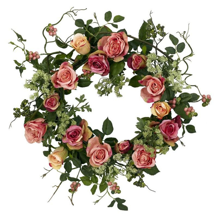 20" Rose Wreath 4802 By Nearly Natural