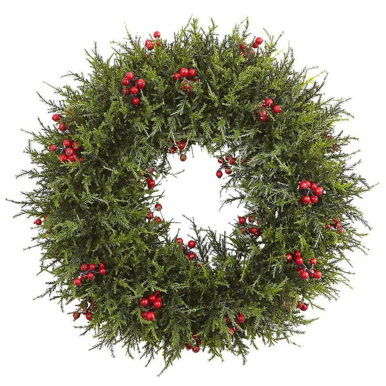 20" Cedar Berry Wreath 4891 By Nearly Natural