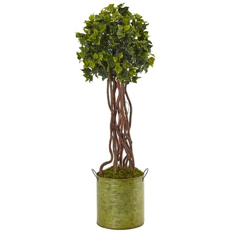 2.5' English Ivy Tree In Metal Planter Uv Resistant (Indoor/Outdoor) 5851 By Nearly Natural