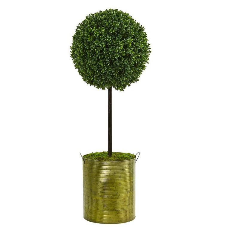 2.5' Boxwood Topiary Artificial Tree In Green Tin Uv Resistant (Indoor/Outdoor) 5897 By Nearly Natural