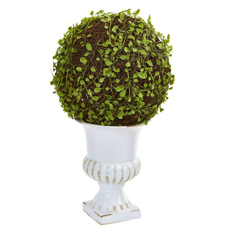 18" Mohlenbechia Ball Topiary In White Urn 6471 By Nearly Natural