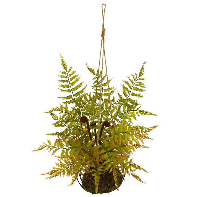 21" Fern Artificial Plant In Metal Hanging Basket 8339 By Nearly Natural