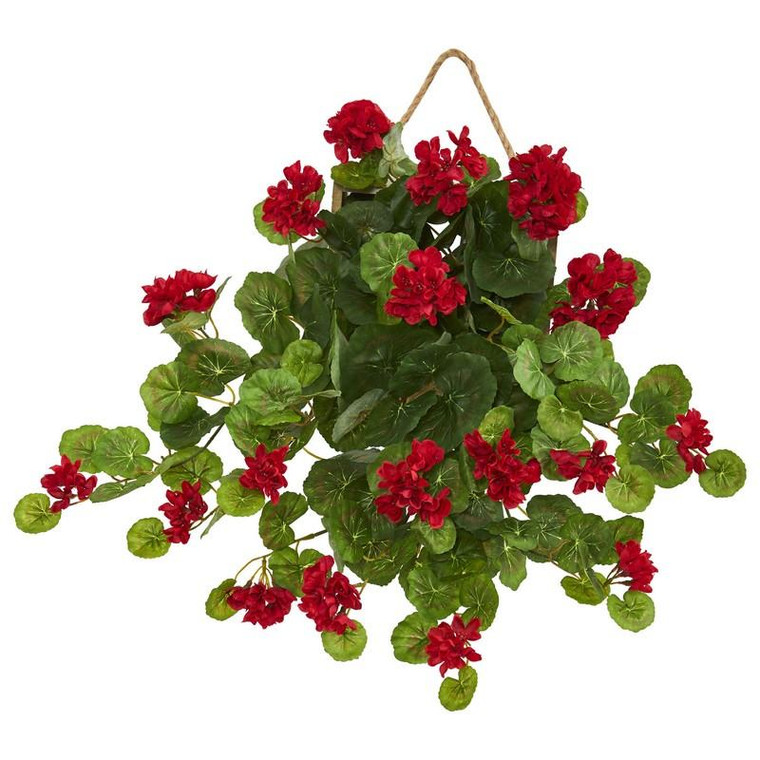 18" Geranium Artificial Plant In Decorative Hanging Frame 8379 By Nearly Natural