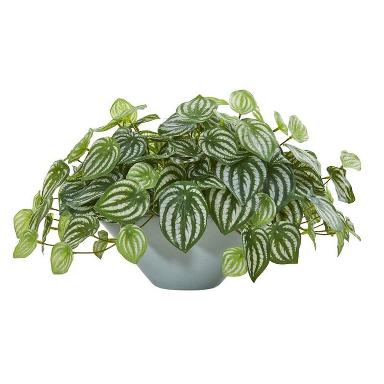 19" Watermelon Peperomia Artificial Plant In Green Vase (Real Touch) 8558 By Nearly Natural
