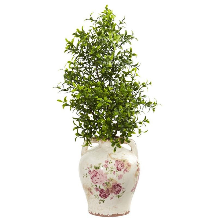 21" Boxwood Artificial Plant In Floral Jar 8587 By Nearly Natural